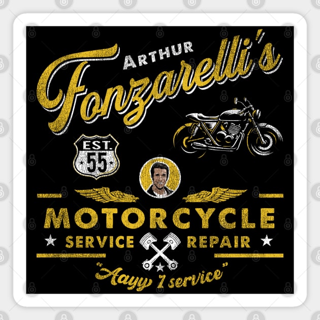 Fonzy Motorcycle Repair & Service Worn Out Magnet by Alema Art